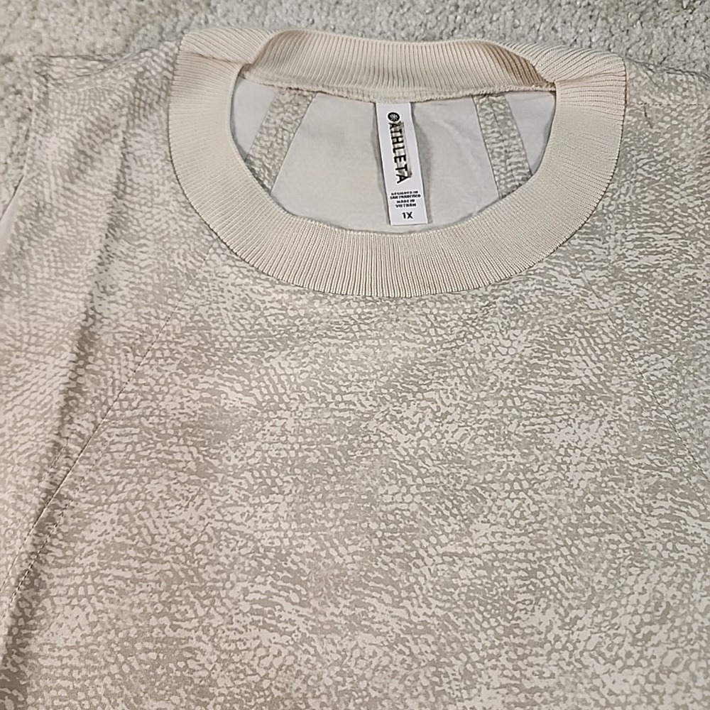 Athleta Zephyr Print Tank Women 1X Vapor Grey Cream Featherweight Stretch Yoga